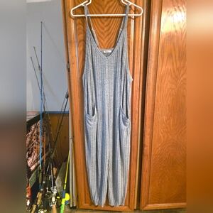 Ekouaer Jumpsuit Size L Blue Sleeveless Adjustable Strap Romper with Pockets